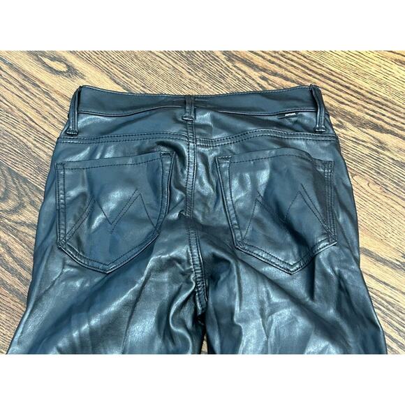 Mother Women's Mid Rise Faux Leather The Insider Ankle Jeans in Black Size 23 - Picture 4 of 14